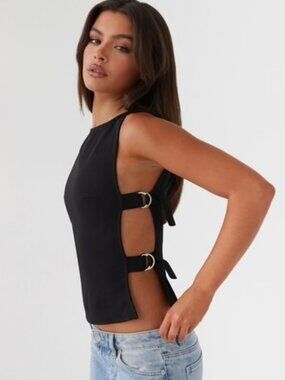NWT | Peppermayo Cherish You Buckle Top Sleeveless Gray Tie-Side Tank Top US4